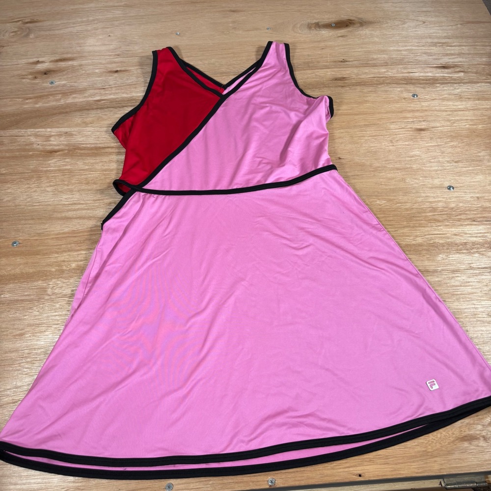 Fila Womens Colorblock Tennis Dress Pink Red Black Trim Sleeveless Size Large